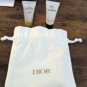 Dior White and Gold Pouch with Skincare Chanel Rouge And Dior Nectar